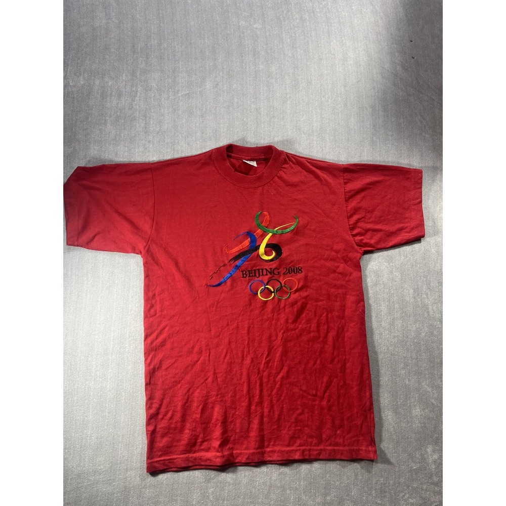 Beijing Olympics 2008 shirt Medium Embroidered Olympic Short Sleeve Souvenir